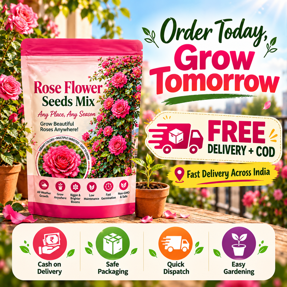 Elegant Climbing Rose Flower Seeds With Plant Booster