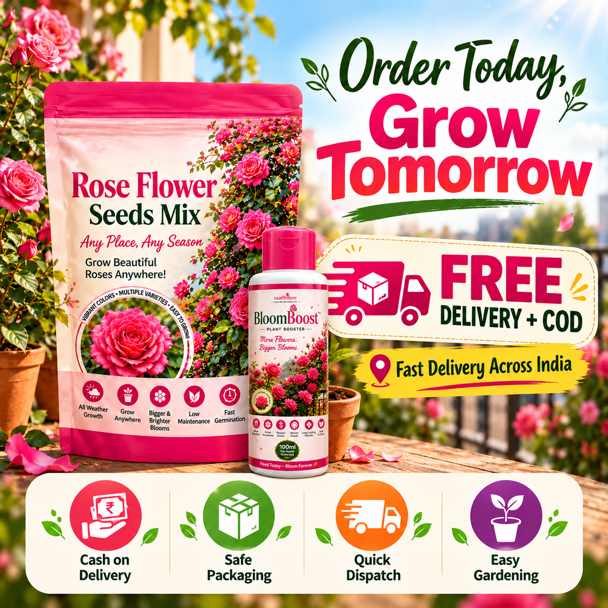 Elegant Climbing Rose Flower Seeds With Plant Booster