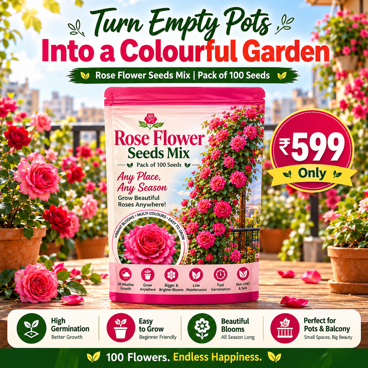 Elegant Climbing Rose Flower Seeds With Plant Booster