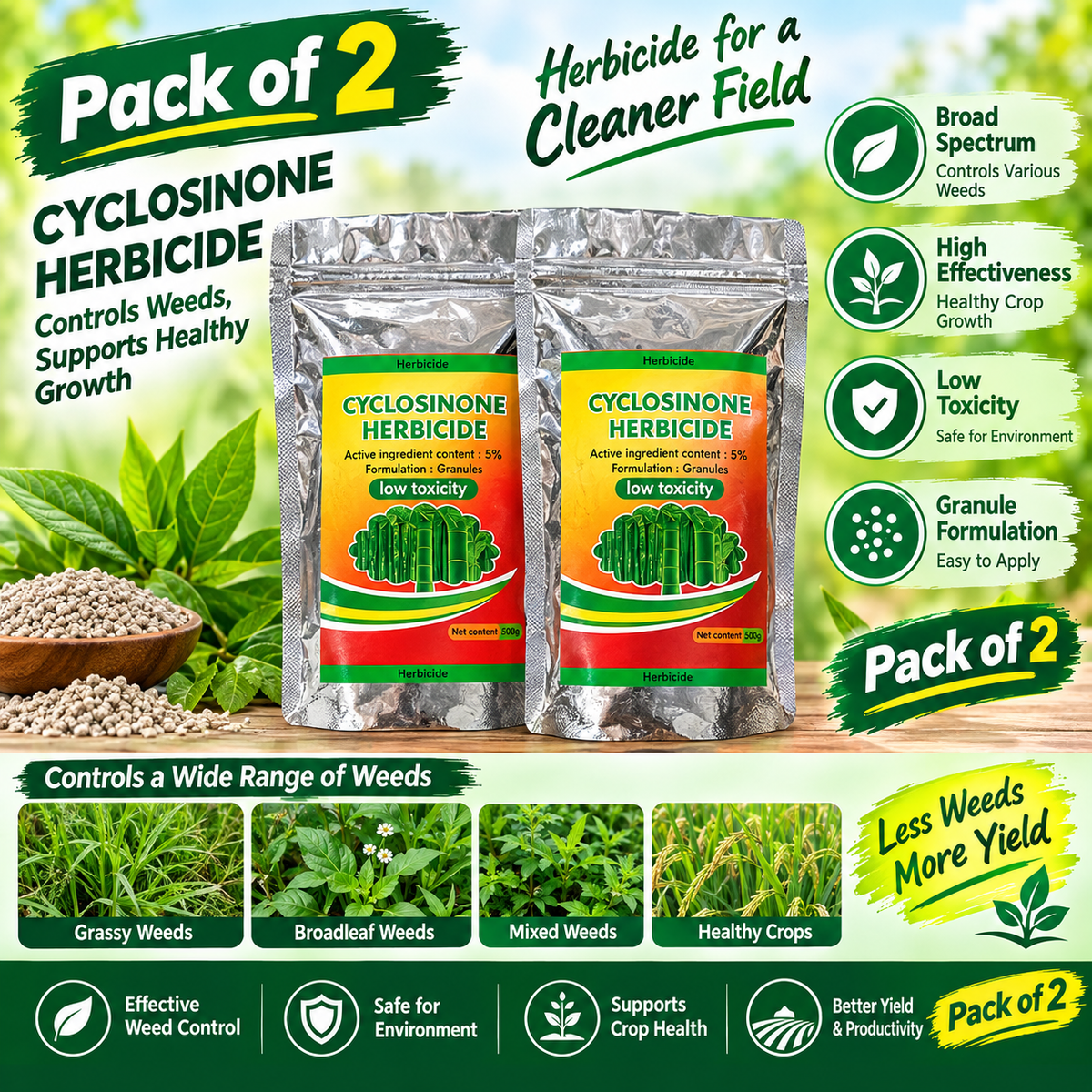 Cyclosinone Herbicide Granular Grass Killer (Pack of 2)
