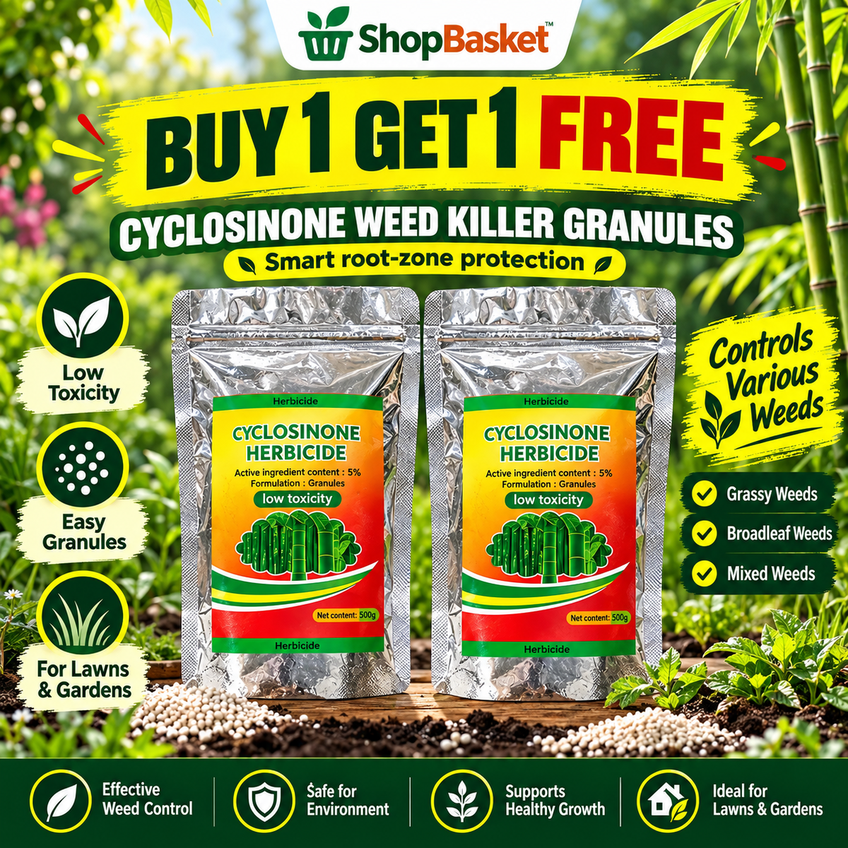 Cyclosinone Herbicide Granular Grass Killer (Pack of 2)