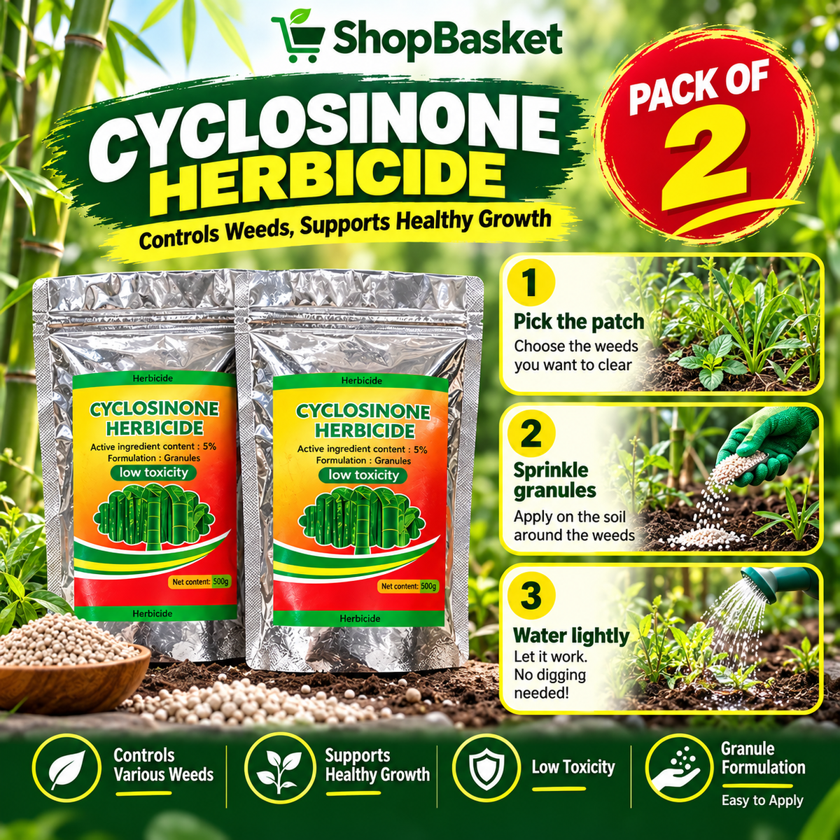 Cyclosinone Herbicide Granular Grass Killer (Pack of 2)